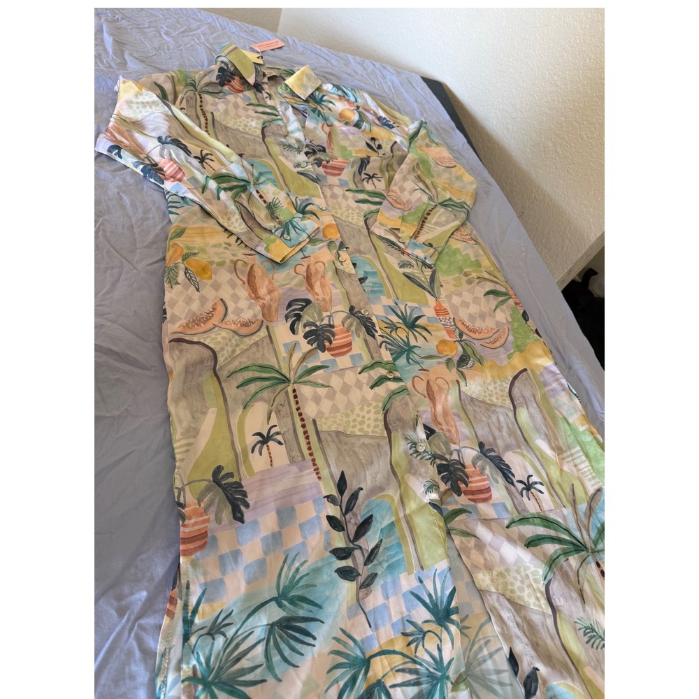 Dress Forum Hale House Silky Stroll in Venice Button Up Maxi Dress Large NWT - Picture 4 of 15